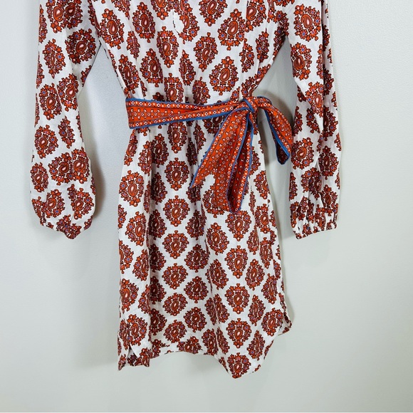 Boden Notch Neck Long Sleeve Linen Mini Shift Dress Floral Block Print 6 Long - Picture 9 of 16